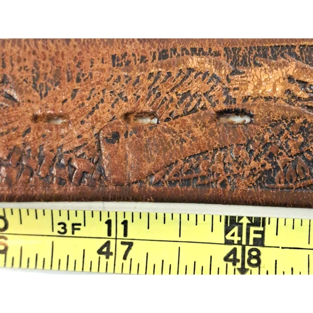 Vintage Tooled Leather Belt Bald Eagle KM627 Men's XL Patriotic‎ USA Biker Brown